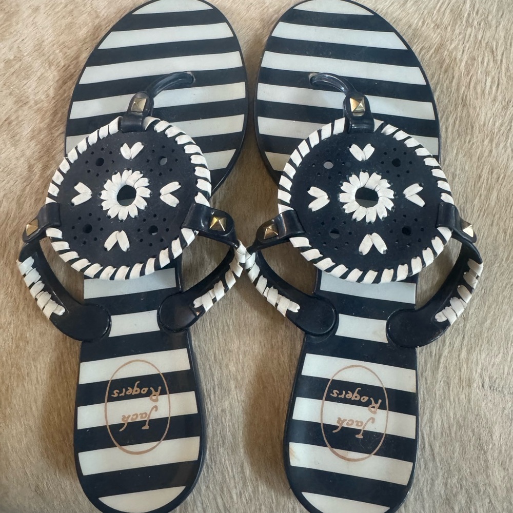 Jack Rogers Black and White Striped Sandals